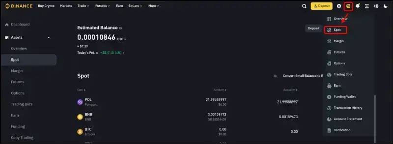 1 바이낸스에서 spot 들어가기